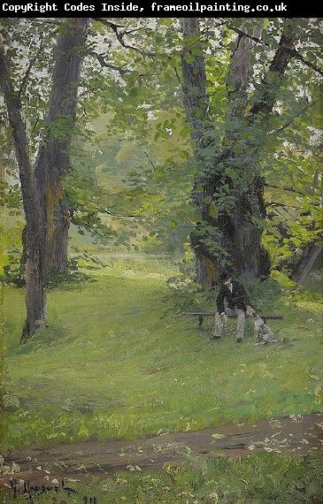 Gerda Roosval-Kallstenius Park with sitting man and dog